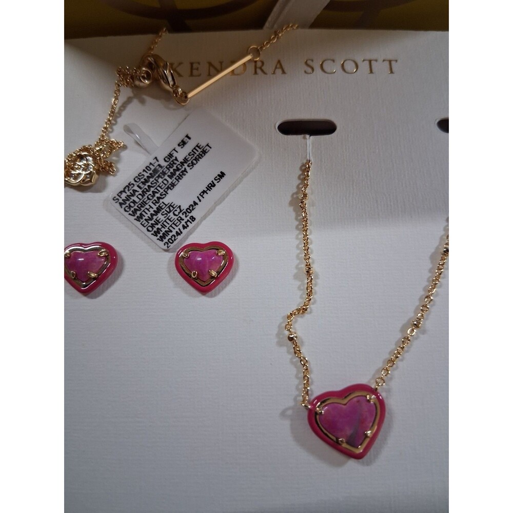 Kendra Scott Anna Earrings Girls Gold Necklace Hearts BFF Party Gift Box
